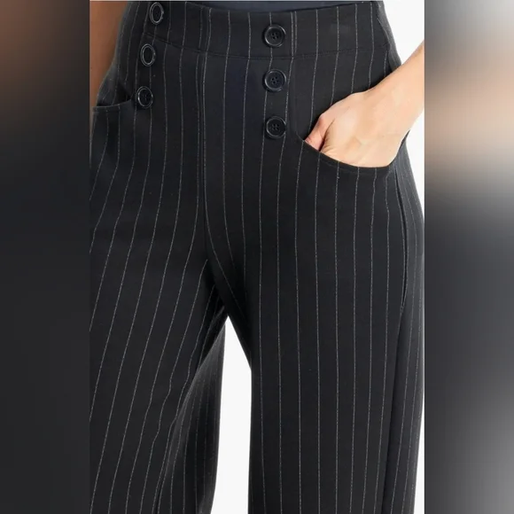 Max Studio High Rise, Wide-legged Black Pinstripe Sailor Pants. NWT. Size L. - Picture 10 of 10